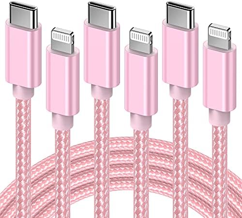GlobaLink USB C to Lightning Cable, 3Pack 2m MFi Certified iPhone USB C Cable, Fast Nylon iPhone 12 Charger Cable Long Type C to iPhone Charger Cord for iPhone 13 12 Mini 12 Pro Max 11 Pro X 8 - Pink