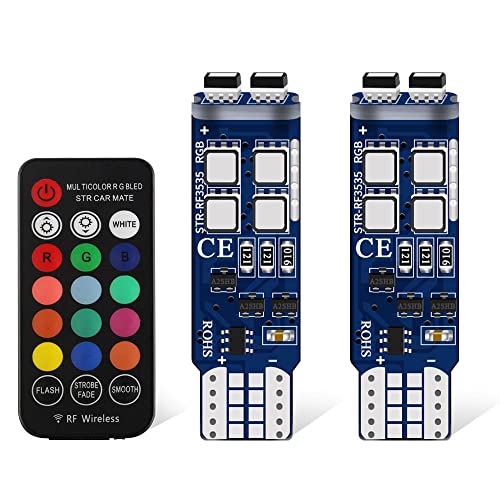 Lumières D'ambiance à LED T10 RGB de 12 V Avec 6SMD Ampoules LED 5050 - Contrôleur à Distance sans Fil 16 Couleurs Changeantes - Ampoules D'intérieur Pour Wedge de Voiture W5W 501 (pack de 2)