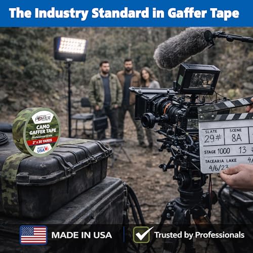 Image of Gaffer Power Muted Army Green Camo Gaffer Tape - Professional Grade, Made in USA, Non-Reflective Matte Cloth Tape, Heavy Duty, Easy Tear, Residue-Free - 2 Inch x 25 Yards