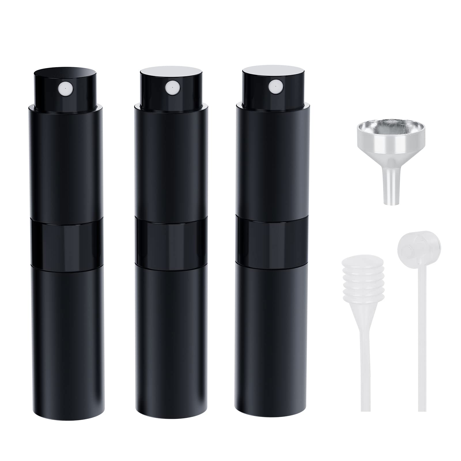 Darbermu Men's Black 8Ml Perfume Atomiser, Refillable Travel Atomiser Bottles Mini Portable Spray Aftershave Empty With Funnel And Refill Pump For Travel, Vacation (Black)