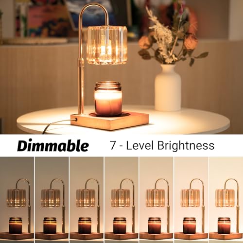 Modern Dimmable Electric Candle Warmer Lamp with Timer and Adjustable Height for Jar Candle - Amber
