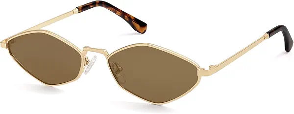 SOJOS Retro Small Polarized Sunglasses Womens Mens Vintage Narrow Irregular Shades UV400 SJ1233 Shiny Gold / Brown Lens 55 Millimeters