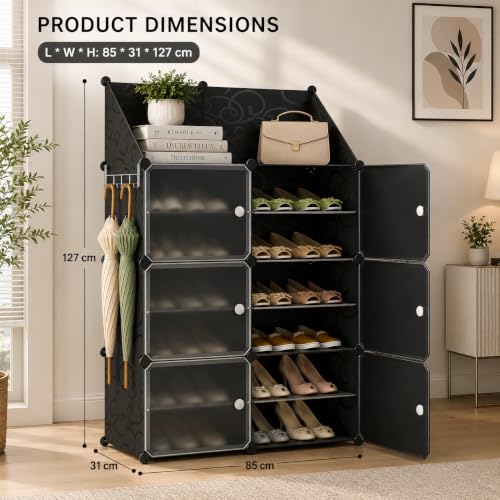 Image of YASONIC Premium Modular Plastic Shoe Rack for Home with Door | 12-Tier Stackable Shoe Organizer | Waterproof & Dustproof | Space Saving Storage for Home, Bedroom & Entryway [White Y4, 12-Shelf-6-Door]