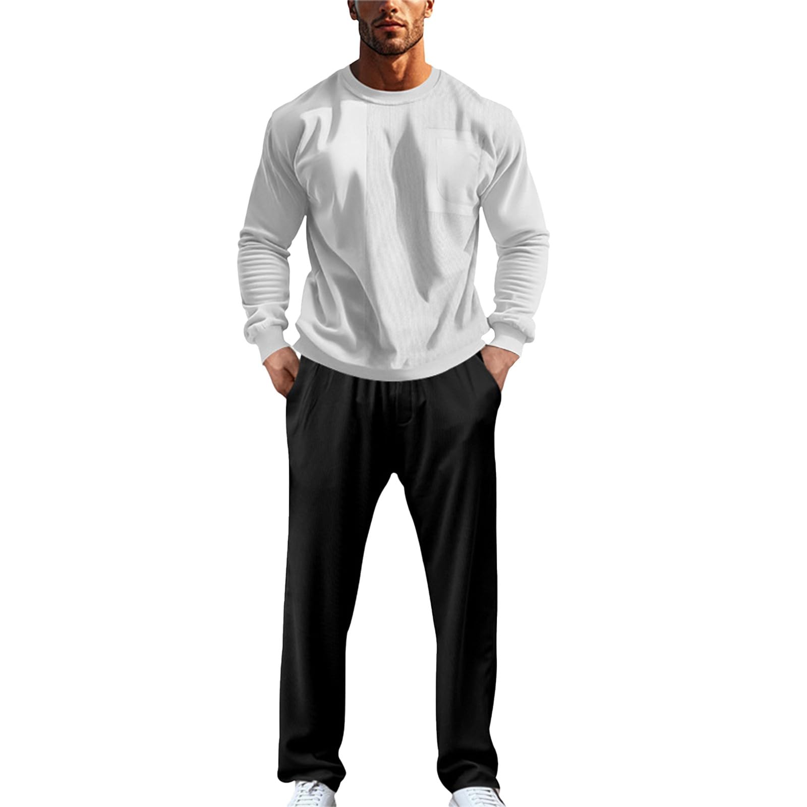 Tuta da ginnastica da uomo, casual, 2 pezzi, da jogging, da uomo, girocollo, maglione invernale, felpe e pantaloni da jogging, casual, comoda tuta sportiva da corsa per uomini