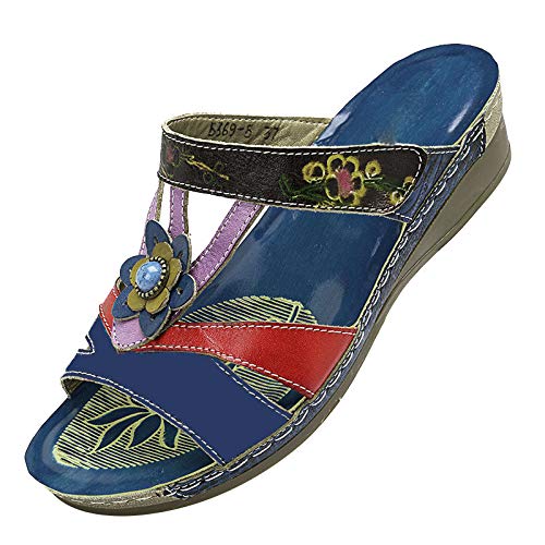 Baifeng Sandalias de Mujer Moda Estilo étnico Flores Sandalias Cuñas Flip Flop Zapatos de Mujer