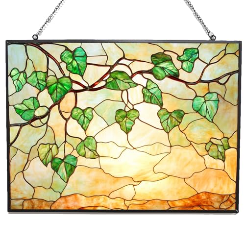 365CUSGIFTS Customized Rectangle Botanical Ivy and Vine Stained Glass Window