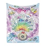 Manta De Franela, Hippie Funny Peacock Make Love Words Groovy Flower Sixties Peace Theme Manta Suave Mantas para Cama Impresa Manta Sofa para Adultos M