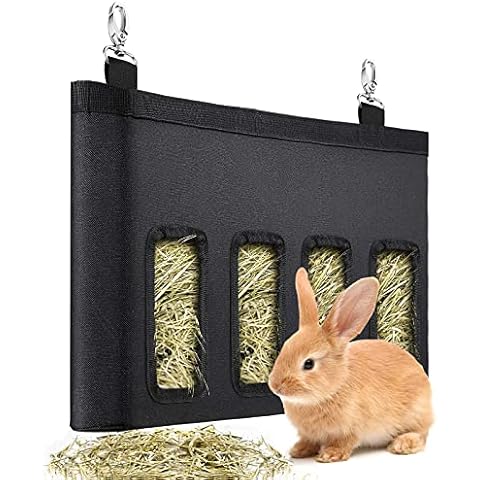 Hase Futterspender Sack Heu Futtersack Kaninchen Futtersack Kleintiere Heu Beutel Kaninchen Futterspender Kleintier Heu Futter Tasche mit 4 Fenster für Kaninchen Hamster Meerschweinchen Kleintiere Cover