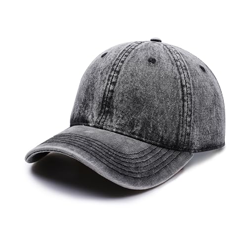 QYGDFS Vintage Cotton Washed Baseball Caps Adjustable Distressed Dad Hat for Men Women (Black)