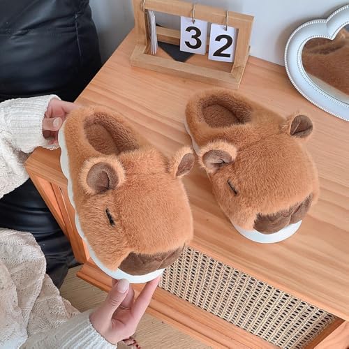 Cute Capybara Slippers with 9" Plush Set, Christmas Gift for Women Girls Capybara Lover, Fuzzy Comfort Wear Slip On House Shoes Soft Warm Cozy Fur Non Slip Chunky Sole Kawaii Animal Winter Shoes4
