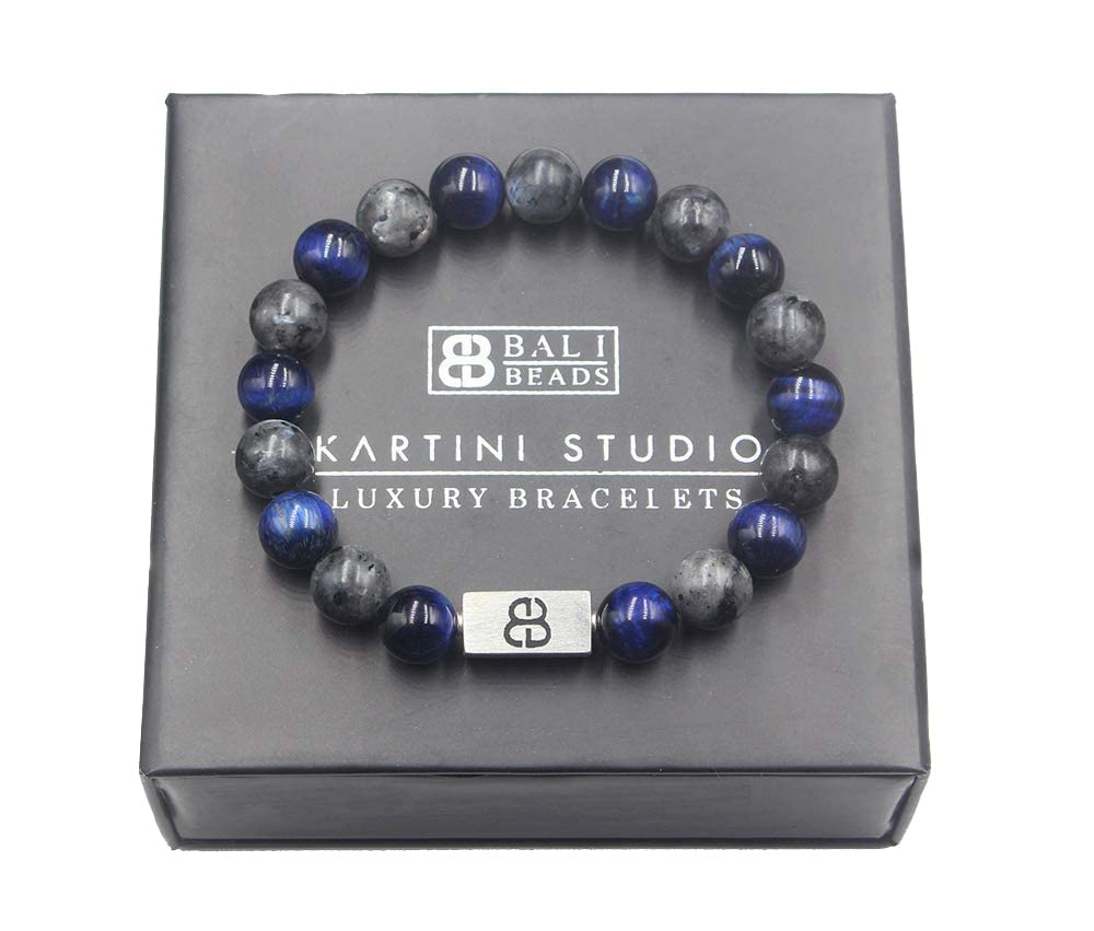 Kartini StudioBlue Tiger's Eye and Labradorite Beads Bracelet, Men's Beaded Bracelet