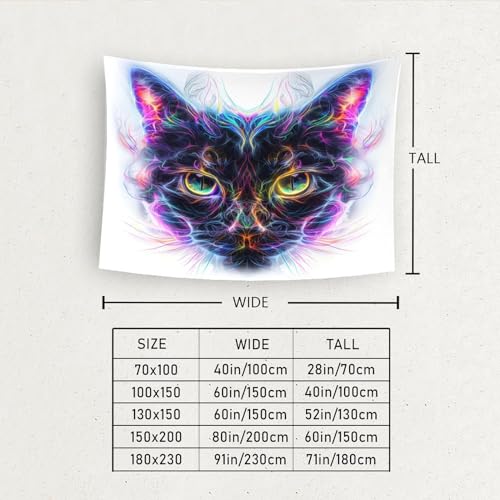 Tapisserie chat 3D effet visuel pour salon et chambre ado 180x230 cm