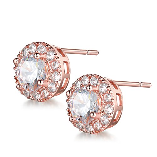 Gulicx Halo Stud Earrings Round Cz Cubic Zirconia For Women Silver/Gold Plated/Rose Gold Plated #TOP1