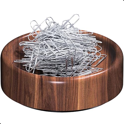 grwanpen® Magnetic Walnut Wood Paper Clip Holder,Durable Wooden Magnetic Paper Clip Dispenser Metal Pin Organizer Holder Box Large Capacity for School Office Home Paper Clip Holder for Desk