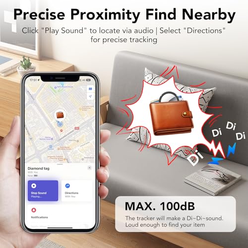 Air Tracker Tag Schlüsselfinder 4er Pack, Koffer Tracker Kompatibel mit Apple Wo ist? APP (Nur iOS), Bluetooth Key Finder für Gepäck/Taschen/Koffer/Brieftasche, Smart KeyFinder, Austauschbarer Akku