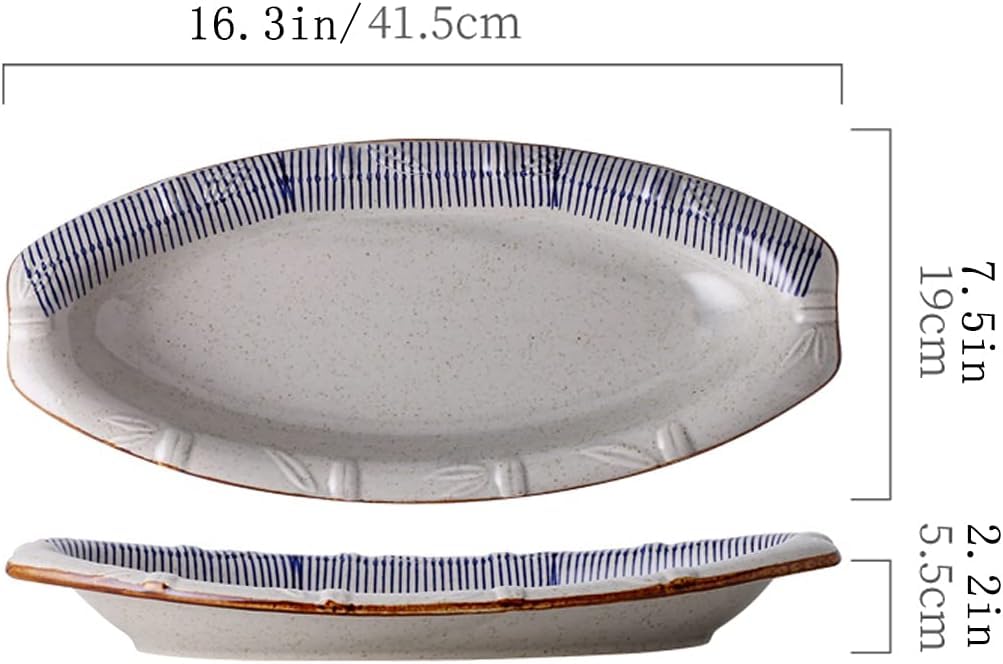 Platos for cenar, plato de pescado de cerámica creativo, plato de cena, plato de pescado al vapor for el hogar, plato de ensalada ovalado personalizado simple, 2 piezas, 16 pulgadas ( Size : 16inch )