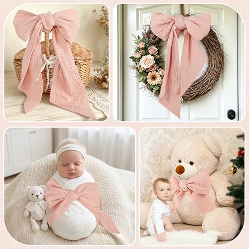 Image of Newborn Swaddle Sash, Soft Muslin Bow Decorative Strap for Swaddles, Adorable Maternity Bow Sash, 70x5.5 Inch, Pink