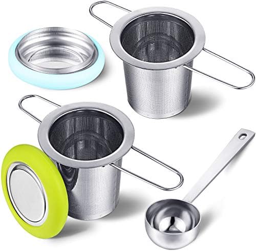 2 Pieces Tea Infusers Stainless Steel Strainer Folding Handle Filter Extra Filter Fine Mesh Strainer Brewing Basket with Lid for Loose Leaf Tea - Thumbnail 3
