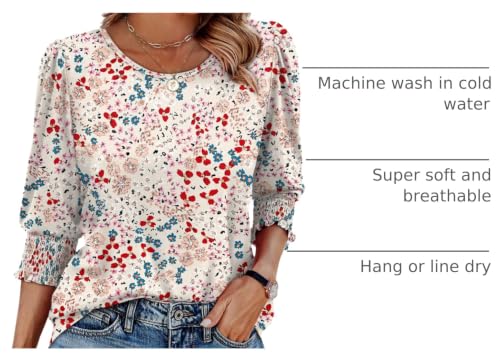 Image of XIEERDUO Blouses for Women Dressy Casual 3 /4 Length Sleeve Womens Tops with Smocked Cuffs