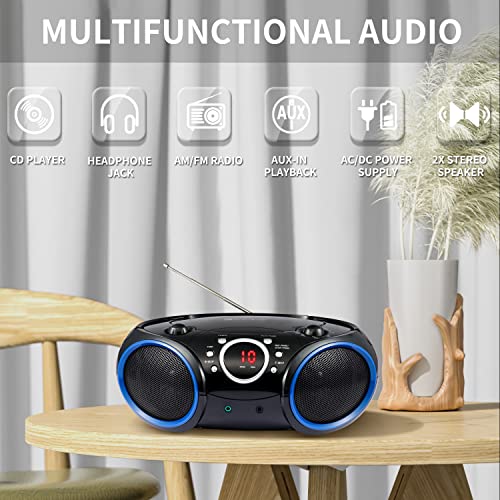 image for SINGING WOOD 030C Portable CD Player Boombox with AM FM Stereo Radio, 