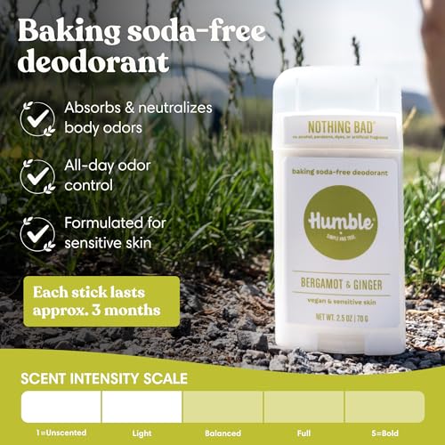 Image of Humble Aluminum-Free Deodorant, Bergamot & Ginger - 1 Pack | Baking Soda-Free, Clean, Fresh, Natural, Essential Oils, Sensitive Skin, Long-Lasting Odor Control, Cruelty-Free, Men & Women