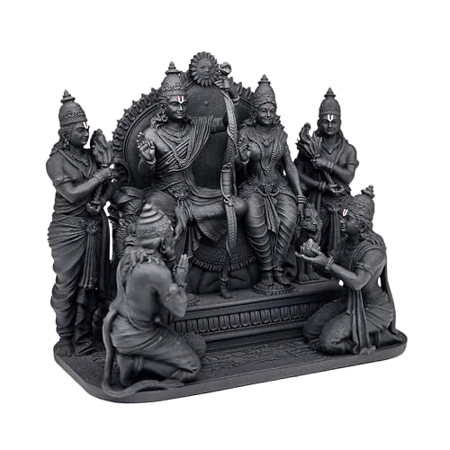 Image of MurtiHome Ram Darbar Idol, Ayodhya Mandir Ramdarbar Murti | 8 cm Tall Small Black Color Figure Made From UV Resin, Crafted by 3D Printer for Car Dashboard, Home, Office, Gift