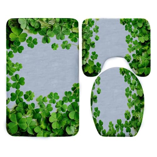 Tapete de baño antideslizante con hojas verdes, 3 piezas, tapete absorbente de agua, tapete de baño en forma de U, lavable a máquina, tapete mate para baño, 45 x 75 cm