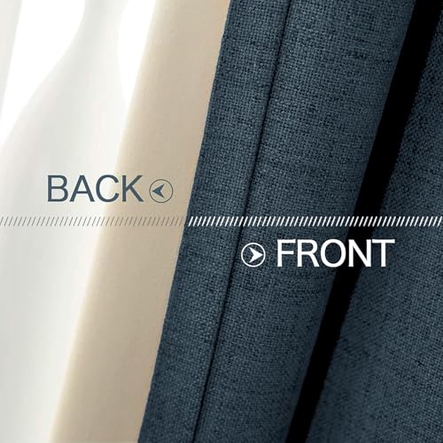 Image of MIULEE 100% Blackout Linen Textured Curtains for Bedroom Solid Thermal Insulated Navy Grommet Room Darkening Curtains & Drapes Luxury Decor for Living Room 52 x 45 Inch (2 Panels)