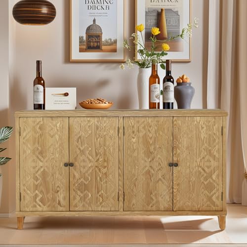 Image of Exquisite Handcarved Buffet Cabinet - Vintage Sideboard Storage for Entryway, Living Room & Dining | Accent Console Cabinet with Solid Wood Frame