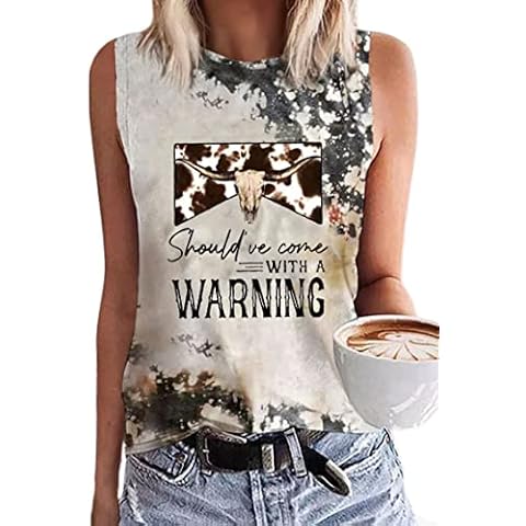 Cowboy Steer Skull Leopard Bleached Tank Tops for Women Western Cowgirl Tops Vintage Western Vest Rodeo Cowboy Shirts(Medium,Grey-2) Cover