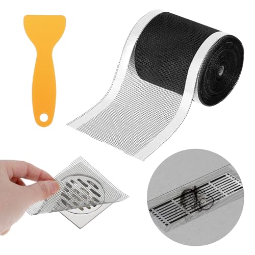 Shower Drain Hair Catcher Shower Drain Mesh Stickers Cutable Mesh Shower Drain Cover Stickers 4 Inch x 33 Ft Shower Drain Screen with Removal Tool for DIY Bathroom Kitchen Floor Drain