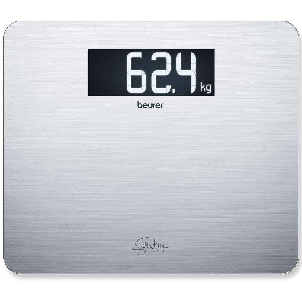 Beurer GS 405 Signature Line Bilancia Digitale in Acciaio Inox con Superficie XXL 35×30 cm, Display Nero Retroilluminato Extra Large 49 mm, Portata 200 kg, Antimpronta, Design Moderno