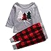 2Pcs Kids Toddler Baby Girl Boy Christmas Outfit, Long Sleeve Sweater Tops+Plaid Long Pants Set (5-6 Years, Grey+Red)