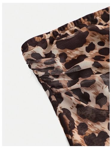 WDIRARA Girl's Leopard Print Ruched Bandeau Top Asymmetrical Hem Strapless Tube Tops4