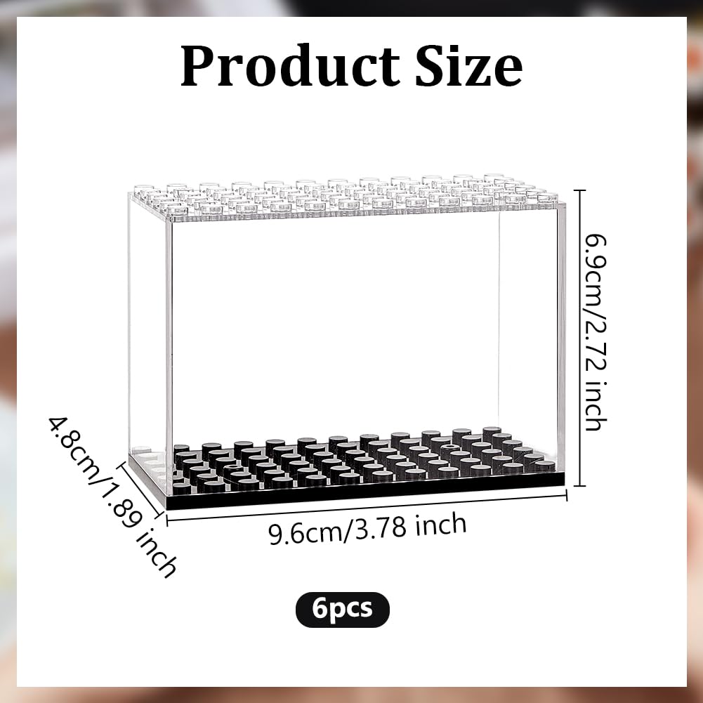 OLYCRAFT 6Pcs Stackable Mini figure Display Box 3.8x1.9x2.7 Inch Collection Minifigure Storage Plastic Minifigure Display Case with Black Base Clear Display Case for Minifigure