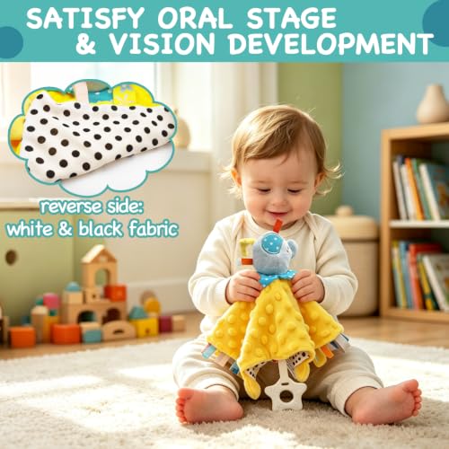 Image of Elephant Lovey Soothing Blanket with Tags Teether Elephant Blanket Soft Security Blankets for Boys and Girls Baby Stuff for Newborn Toys Snuggle Toy Baby Lovey Gift for Baby Shower