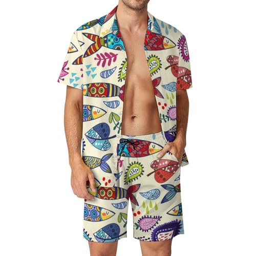 Chemise Hawaïenne Hommes Poisson Coloré Ensemble Fluide Anti-Transpiration Plage S
