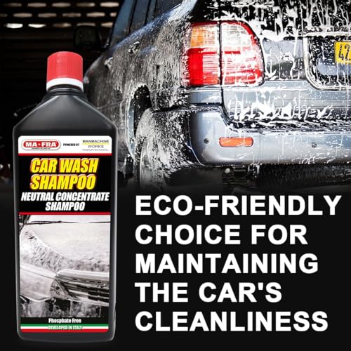 Image of MAFRA Neutral Car Wash Shampoo (1L) | High Foaming Concentrated Formula for Exterior Cleaning | Safe on All Paints & Coatings | Streak-Free Wash | Suitable for Car & Motorbike (1 L(Pack of 2))