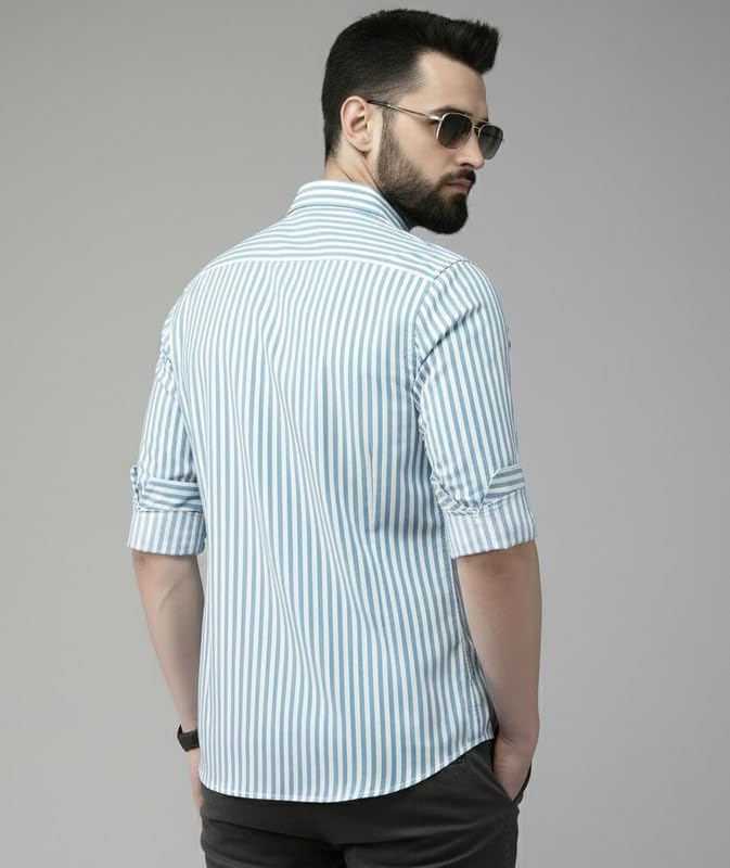 Image of U TURN Men's Casual Solid Stylish Formal Striped Shirt for Men