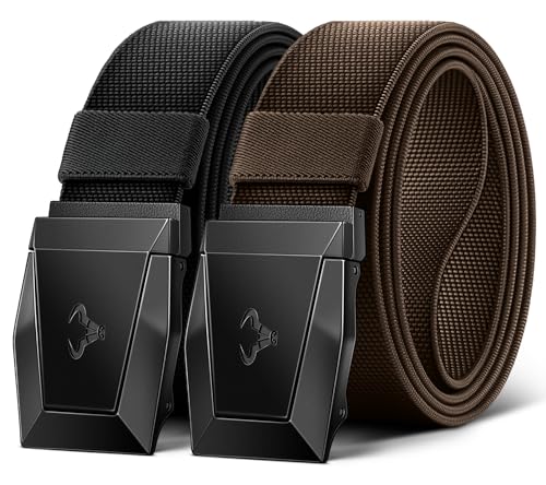 Image of BULLIANT 2-Pack Men Stretch Tactical Web Belt-Trimmable 1.5 inch-Adjustable Fit | Smooth Sliding | Adjustable for Precise Fit | Tailored Size | Rugged Nylon for Heavy Duty, hiking, Hunting