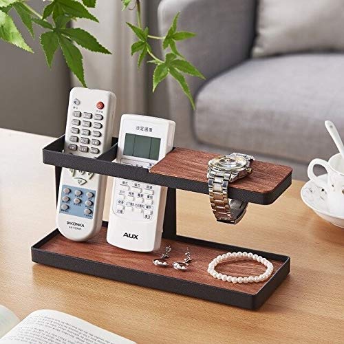 Decoración de la habitación Soporte del mando a distancia Soporte de madera de hierro vidrios de reloj Caja de almacenamiento de escritorio de oficina organizador de la joyería de almacenamiento en ra
