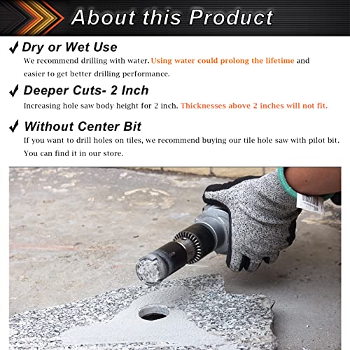 Daduori 1 Inch Concrete Hole Saw Masonry Diamond Drill Bit With 2" Cutting Depth, For Hard Stone Brick Marble Granite Concrete Clinder Block, Wet Or Dry Use, 25Mm #TOP5