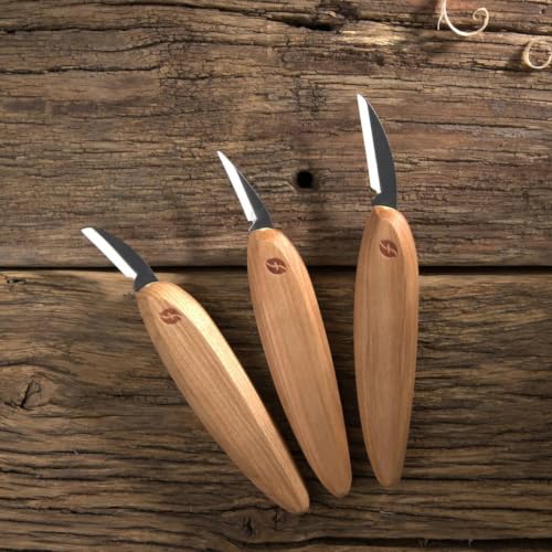 Image of Flexcut Premium Series Wood Carving Tool Set, 3-Knife Starter Kit with Cutting, Detail, and Roughing Knives, Ergonomic Cherry Wood Handles, USA Made