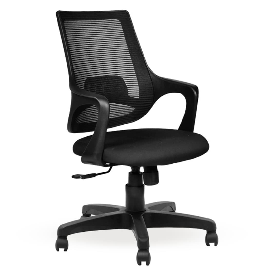 The Office Room™ Pears Medium Back Office Chairs with Fixed Armrest with Wide Nylon Base & Seat Cushion Comfort Tilting Student Study and Work from Home,Staff Workstation Chair (Black)