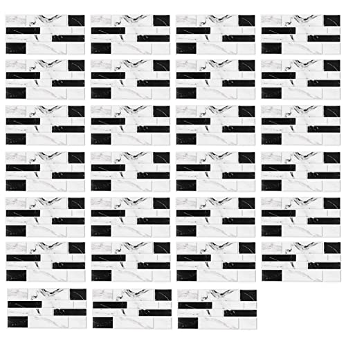 Tomotato Papel pintado adhesivo para cocina, 27 piezas azulejo PVC resistente imitación ladrillo blanco negro para pared baño hogar