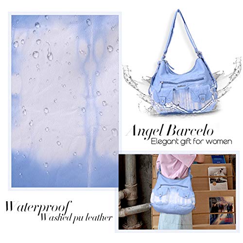 Angel Barcelo Women Multifunctional Soft Leather Handbag Purses Shoulder Hobo Messenger Crossbody Bag Lightblue #TOP4