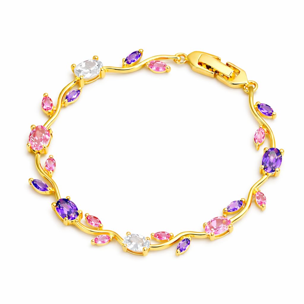 Gold Plated Multicolor Tulip Crystal Bracelet for Women and Girls | | Jewelry for Party & Daily Wear BR1000084MUL