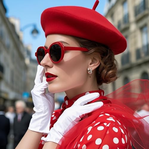 PUERFOCA Accesorios de disfraz francés para mujer, Vestido elegante de los años 50 para Mujer con Boina Francesa, Gafas de Sol, Bufanda, Guantes, Kit de Francés para Carnaval, Halloween - imagen 3