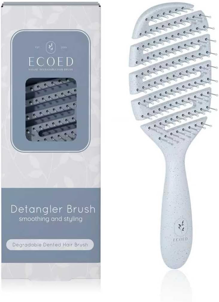 Ecoed Hair brush, Vented Detangling Brush, Quickly Detangles and Smooths hair for Curly, Thick, and Straight Hair, Hair Brush for Women and Men, Blue, Eco Friendly, Sustainable Material