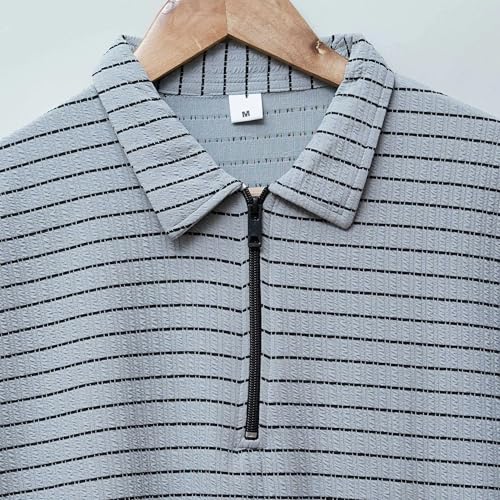 Image of FRT. Men's Striped PoloT-Shirtwith ZipCollarTrendyShort SleeveCasualWearforMenSoft Breathable Fabric All-ColorStylishStripedPoloforDailyOfficeSummerOutdoorOutfits